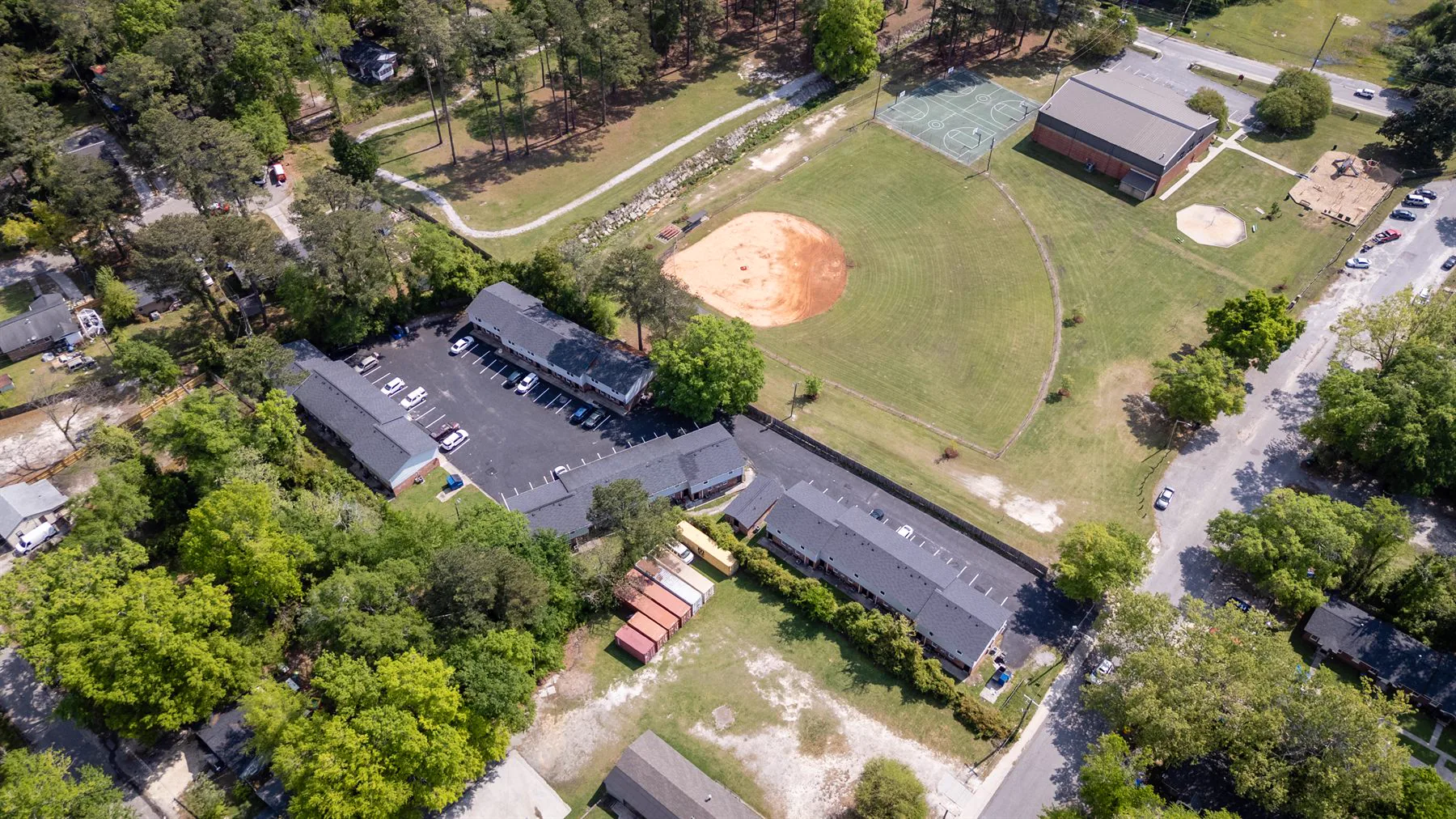 Aerial view of RealTreo's Four Seasons Apartments complex in Columbia, SC